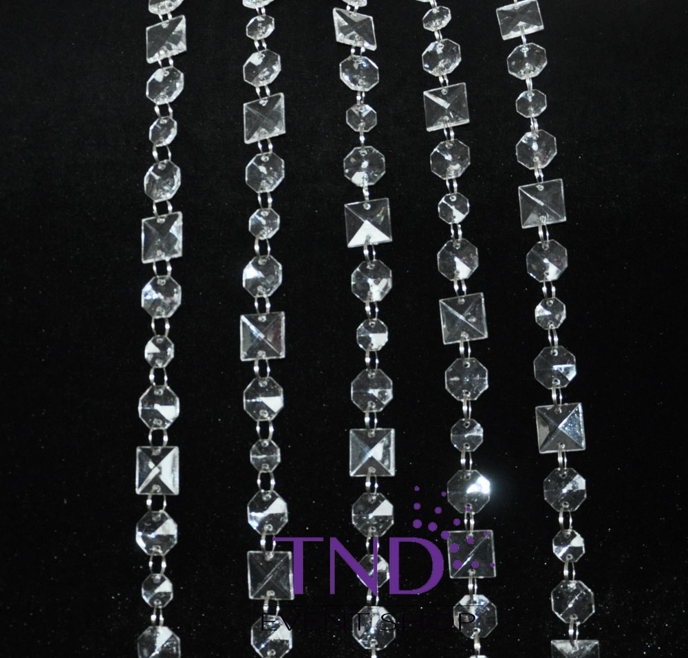 OCTAGON & SQUARE ACRYLIC CRYSTAL GARLAND STRAND CHAIN HANGING DIAMOND TREE DECOR