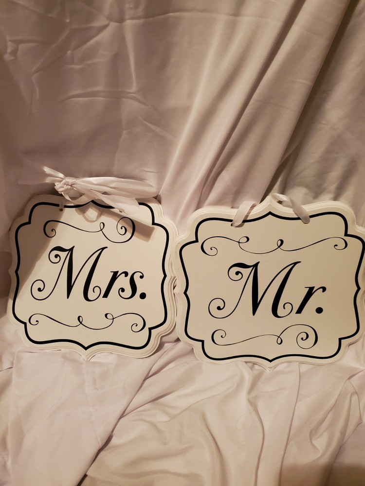 Mr and Mrs Wedding Reception Chair Signs Set of 2 shown