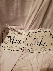 Mr and Mrs Wedding Reception Chair Signs Set of 2 shown