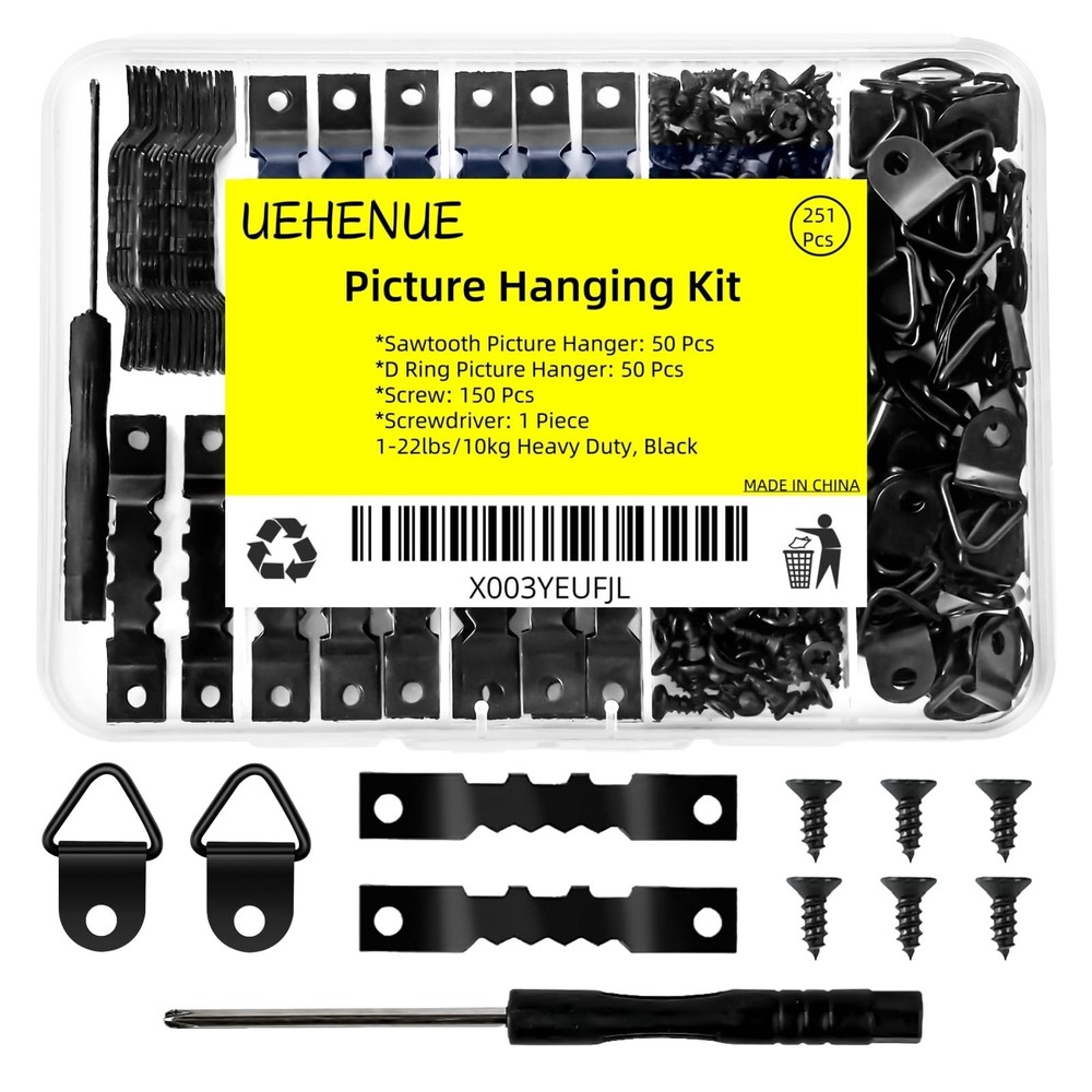 251Pcs Picture Hanging Kit, Include 50 Sawtooth Picture Hangers, 50 D Rings, …