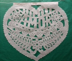 Mexican Valentine Heart Papel Picado Cutout Flags Bunting Paper Red & White