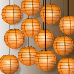 12 PACK | 12″ Peach / Orange Coral Even Round Paper Lantern, Hanging Combo Set