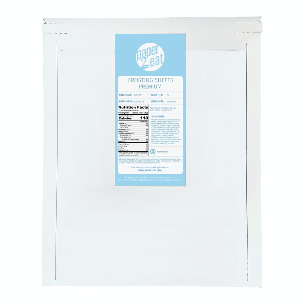paper2eat Frosting Sheets 8.5” x 11” – 12 count – White Edible Icing Sheets
