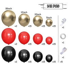 Black Gold Red Balloons Garland Arch Kit, 141Pcs Latex Balloons Different Siz…