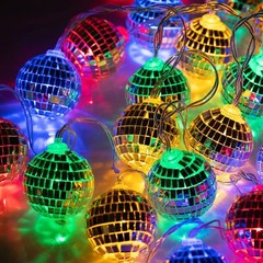 10 LED 2″ Disco Balls String Lights 5.5ft, Battery Operated Portable Decorati…