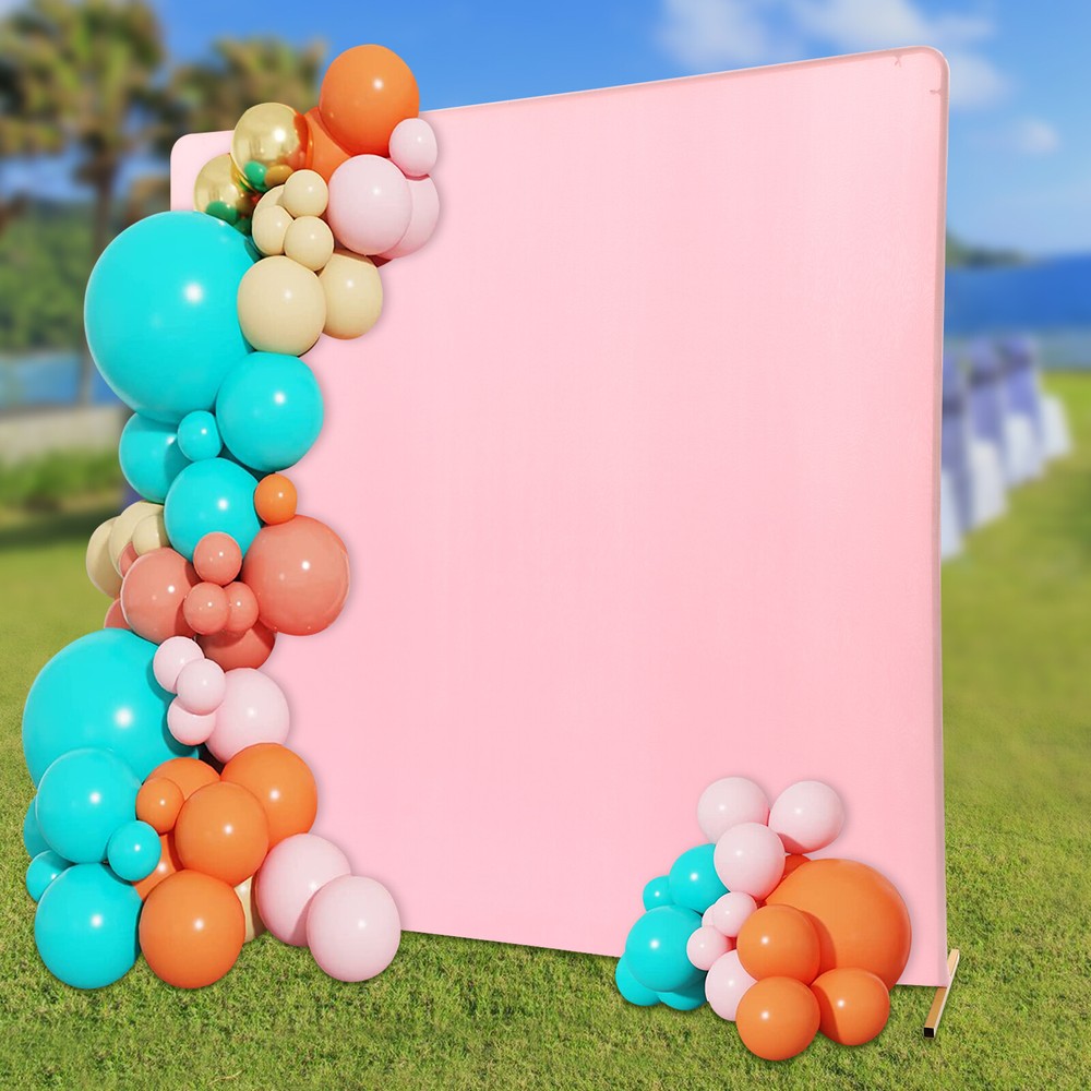 Golden Metal Square Backdrop Stand 2 × 0.5 × 2 m Pink Cover Wedding
