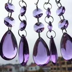 20Pcs Purple Crystal Glass 38mm Smooth Teardrop Pendant w/ 14mm Octagon Beads