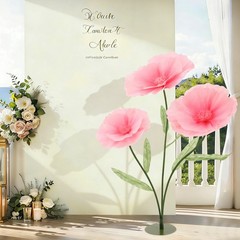 3 Heads Giant Floor Standing Artificial Hibiscus Flower With Base Wedding Event