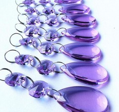 20Pcs Purple Crystal Glass 38mm Smooth Teardrop Pendant w/ 14mm Octagon Beads