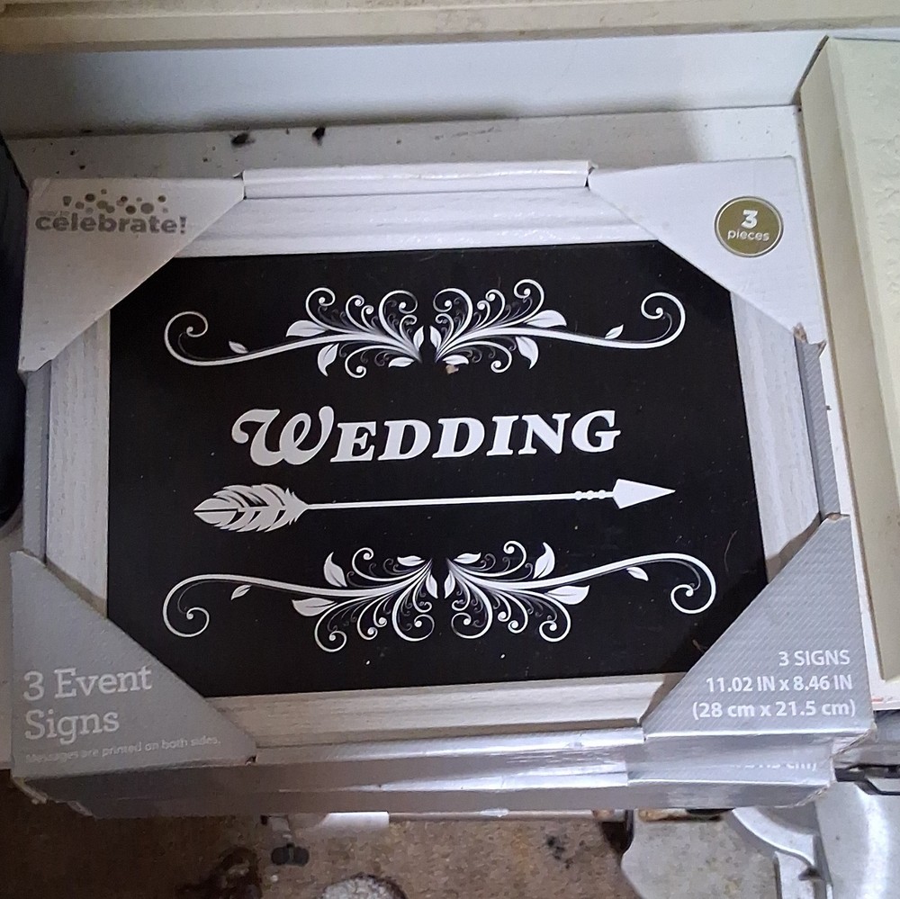 Celebrate! Wedding Event Signs 3pc Set, Black/White Rectangle 11.02 x 8.46 in