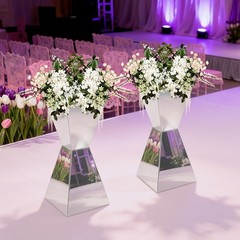 2pcs Silver Flower Stands,25*60cmTable Centerpiece Decor Stand For Party,Wedding