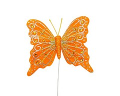 12PC 4″ Orange + Silver Glitter Feather Butterfly Craft DIY Wedding Cake Topper