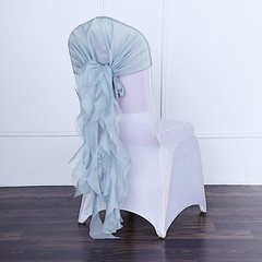 Dusty Blue Premium CHAIR COVER with Curly Chiffon Ruffled SASHES Wedding