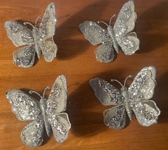 4 Champagne Butterfly Clips Blush Large 6″ Wedding Decorations Sparkly Glitter