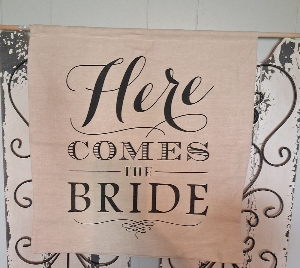 Wedding Banner Beige Black Fabric Hanging Rectangle Bride Lettering Decoration