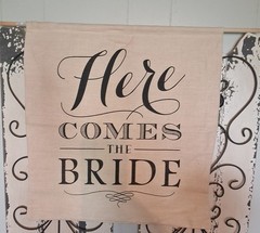 Wedding Banner Beige Black Fabric Hanging Rectangle Bride Lettering Decoration