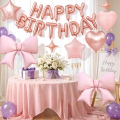 Rose Gold Birthday Decorations for Women,Pink Bow Birthday Decor 3D Foil Rose…