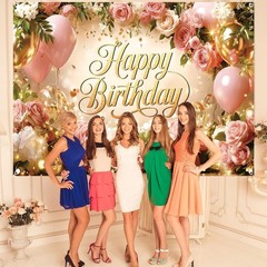 Happy Birthday Backdrop Banner For Women Girls Princess Pink Floral Flower Wa…