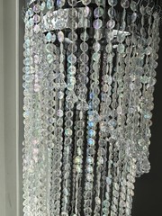 SPIRAL ACRYLIC CRYSTAL CHANDELIER 46” Beaded Preowned Wedding Decor Girl Room
