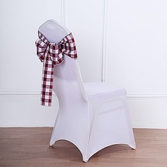 10 Burgundy on White Gingham Buffalo Plaid Polyester CHAIR SASHES Decorations