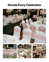 Rose Gold Satin Chair Sashes 7x108in, 100pcs High-Density Luxe Bows