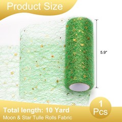 Moon & Star Tulle Rolls Fabric, 6″ x 10 Yard Nylon Tulle Ribbon, Green