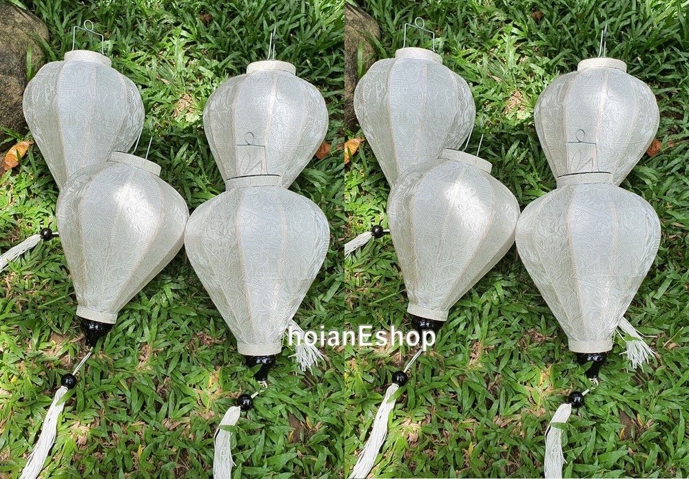 Set 8 Ivory White Silk Lanterns Wedding Bamboo Lantern Garden Restaurant deccor