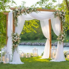 Wedding Arch Draping Fabric 2 Panels White Sheer Backdrop Curtain 28″ x 19ft for
