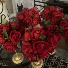 Rose Red & Gold Centerpiece Table Decorations 5 PCS Artificial Flowers Rose Red