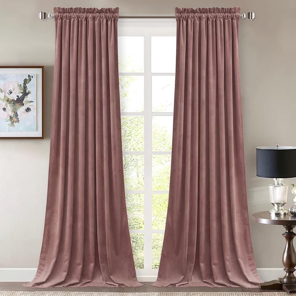 Soft Velvet Wild Rose Curtains 105 inches Privacy Drapes, 2 Panels | 300GSM S…