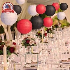 12 Pcs Round Paper Lanterns 4 Sizes 4-10 Inch Black White Red Decorative Hanging