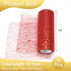Moon & Star Tulle Rolls Fabric, 6″ x 10 Yard Nylon Tulle Ribbon, Red