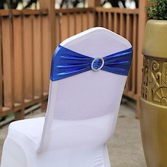 10 Royal Blue Metallic Spandex Chair Sashes Silver Buckles Wedding Decorations