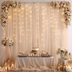 10×10ft Champagne Tulle Backdrop Curtain with Lights String for Parites, Sh