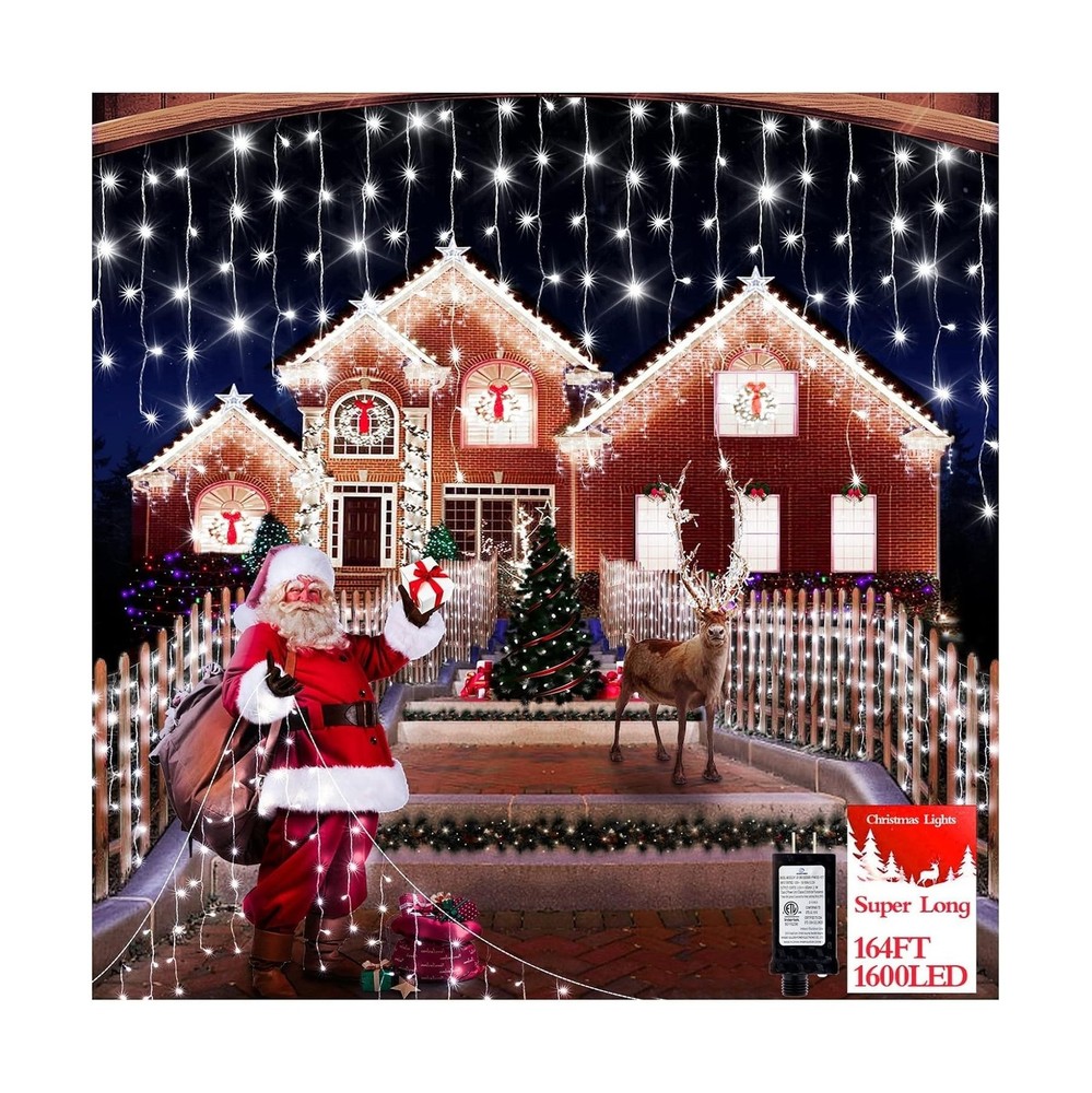 1600 LED 164FT Outdoor Christmas Lights Plug in 8 Modes with Timer Dimmable C…