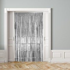 Hampton Distribution 2 Pack Silver Foil Fringe Curtains, Silver Tinsel Backdr…