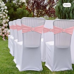 10pcs Stretch Chair Sashes Bows，Wedding Party Event Decorations- Pink