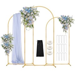 Wedding Arch Backdrop Stand Set of 3, 6FT/5FT/4FT, Gold Metal Balloon Arch Kit f