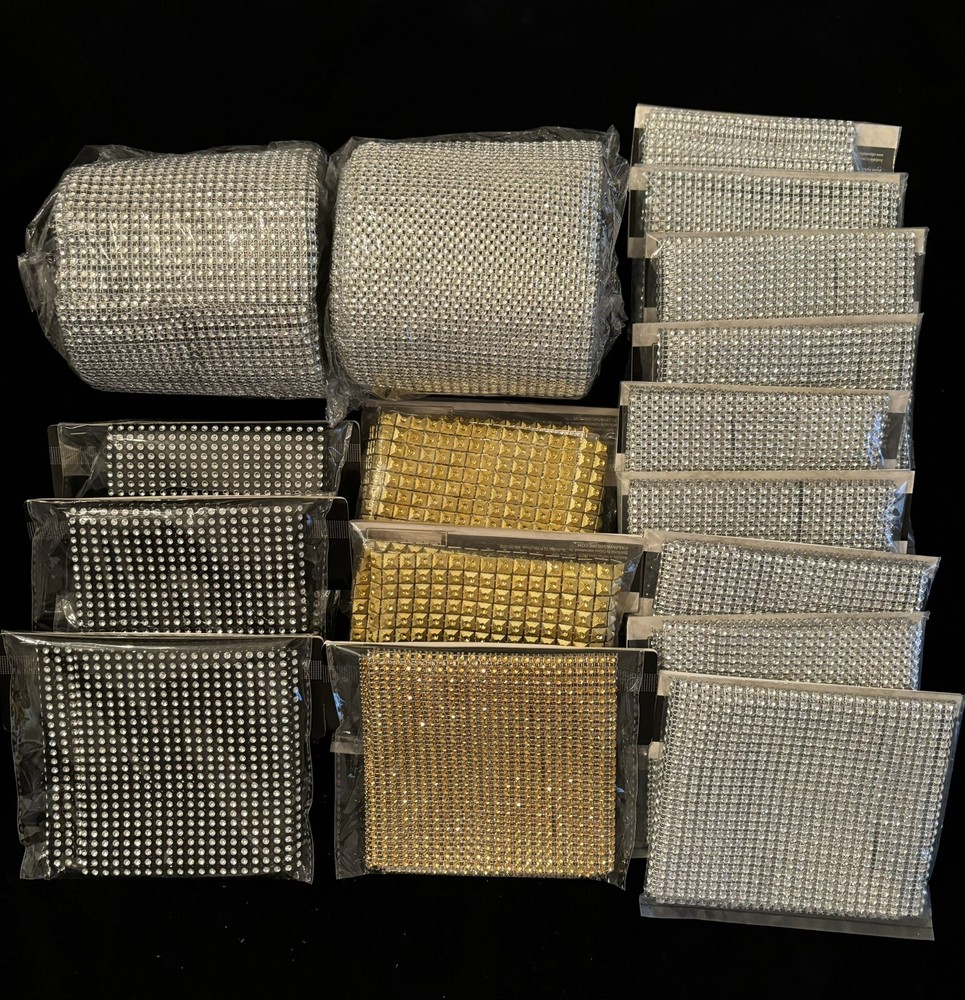 Assorted Bling Rhinestone Mesh Ribbon. Silver And Gold. 5” X Various Lengths