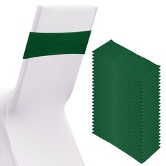 25 Pcs Spandex Chair Sashes Bows with Slider Buckle, Dark Green