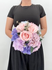 Blue & Blush Pink Wedding Bridal Bouquet, Silk Flower Bouquet, Lavender Wedding