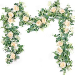 Der Rose 2Pack 13Ft Artificial Eucalyptus Flower Garland with Fake Rose Flowe…