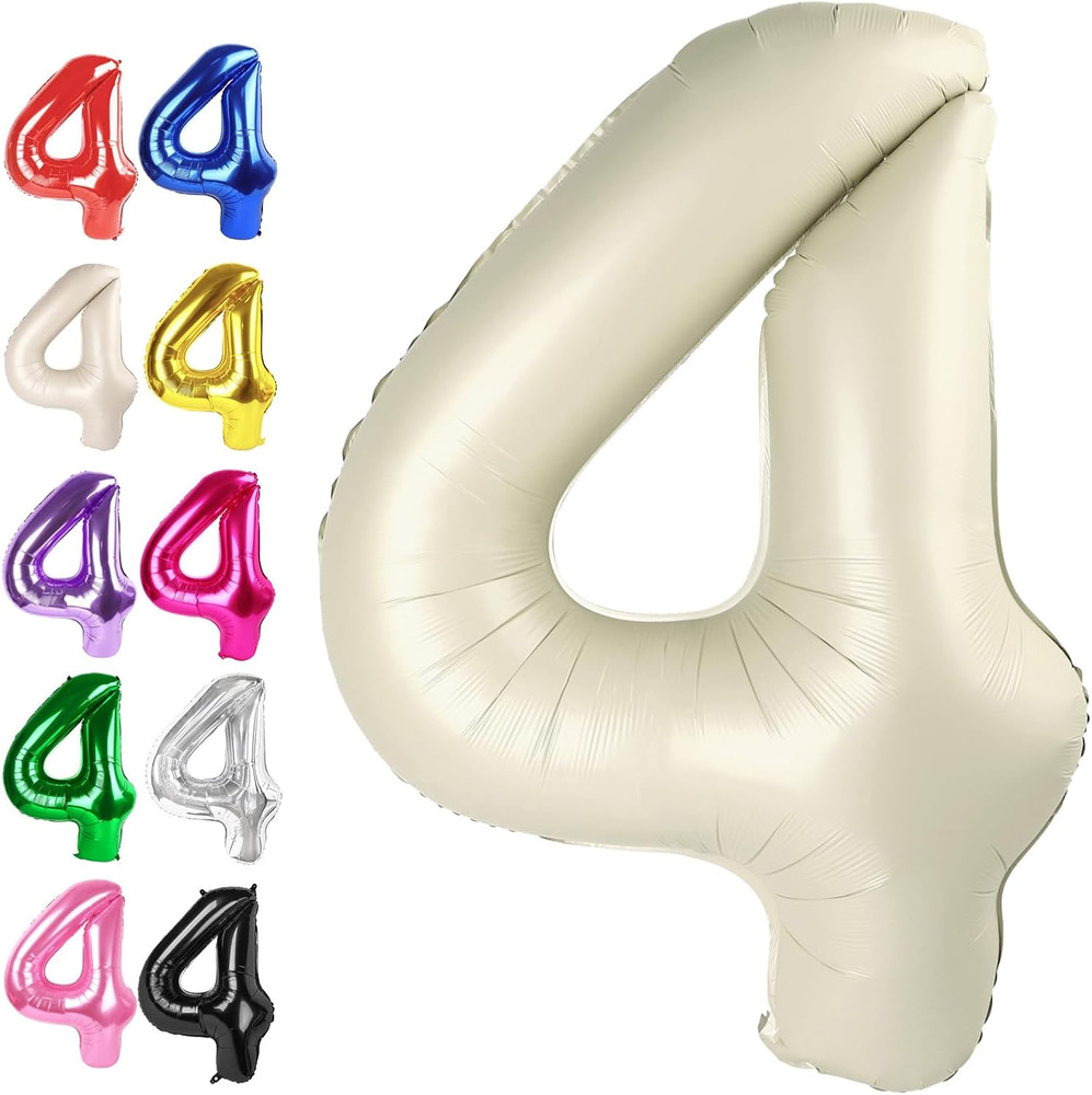 40 Inch Cream White Large Number 4 Birthday Balloon, Giant Number Four 14 24 34