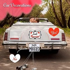 Just Married Car Decorations, 12×8 Magnet Decals for Vehicles, 2 Pack Red