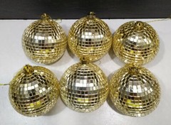 Lot 6 vintage 3″ wide Gold Glass Mirror Disco Balls Ornaments Holidays