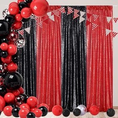 Sequin Backdrop Curtains,2ft x 8ft Sequin Photography Backdrop 2×8 ft x2Pcs Red