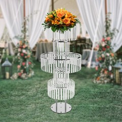 5-Tier Flower Stand Silver Acrylic Crystal Tabletop Wedding Centerpiece 110cm