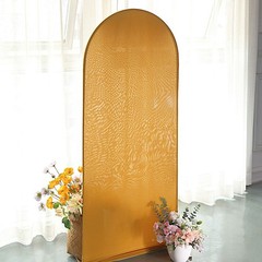 5 ft GOLD Matte Fitted Spandex Round Top Arch Backdrop STAND COVER Party