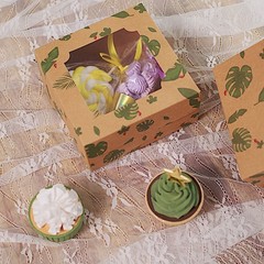 12 Brown Green 6″ Tropical Leaf Dessert Bakery Cake Boxes Window Party Supplies