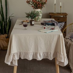 Retro Farmhouse Ruffle Tablecloth Cotton Flounces Trim Washable Table Cover T…